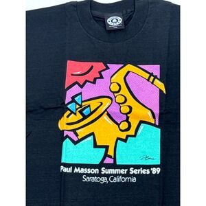 Vintage 1989 Paul Masson Summer Series T Shirt Large Black Saxophone 80s Jazz